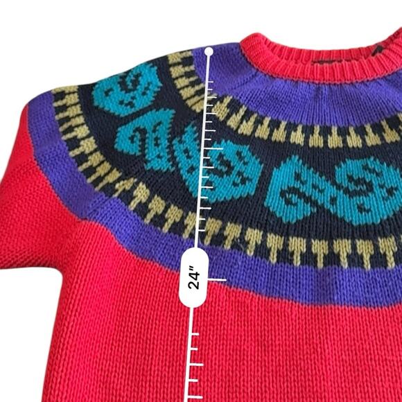 80’s RETRO Chunky knit Red and Purple Sweater by PASTA Size medium - Picture 8 of 9